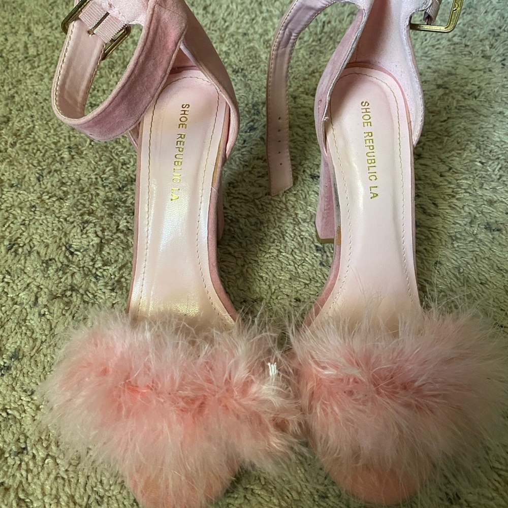 Pink fuzzy heels